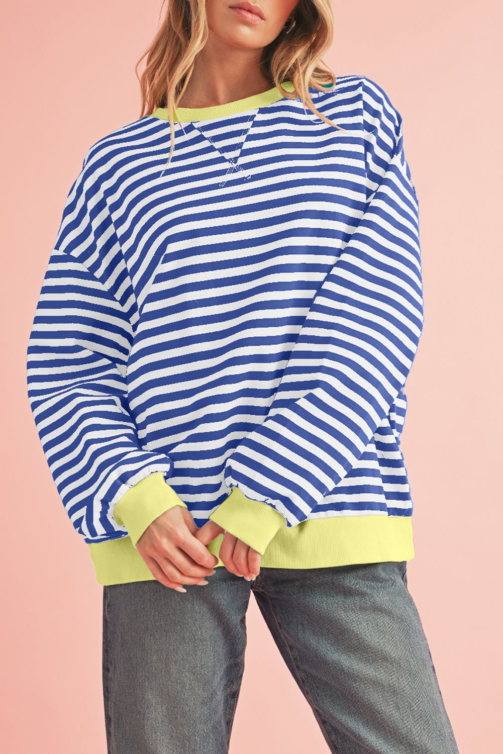 Red Stripe Contrast Edge Oversized Pullover - MAD RUFFI