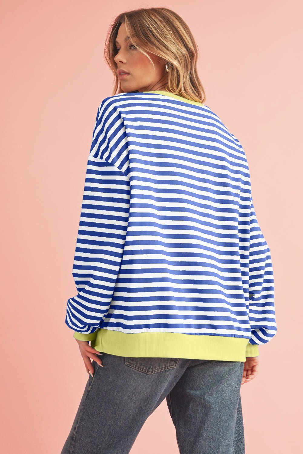 Red Stripe Contrast Edge Oversized Pullover - MAD RUFFI