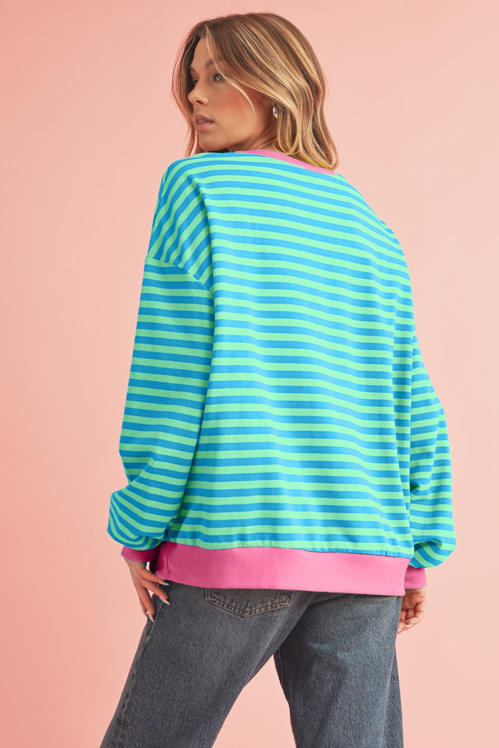 Red Stripe Contrast Edge Oversized Pullover - MAD RUFFI