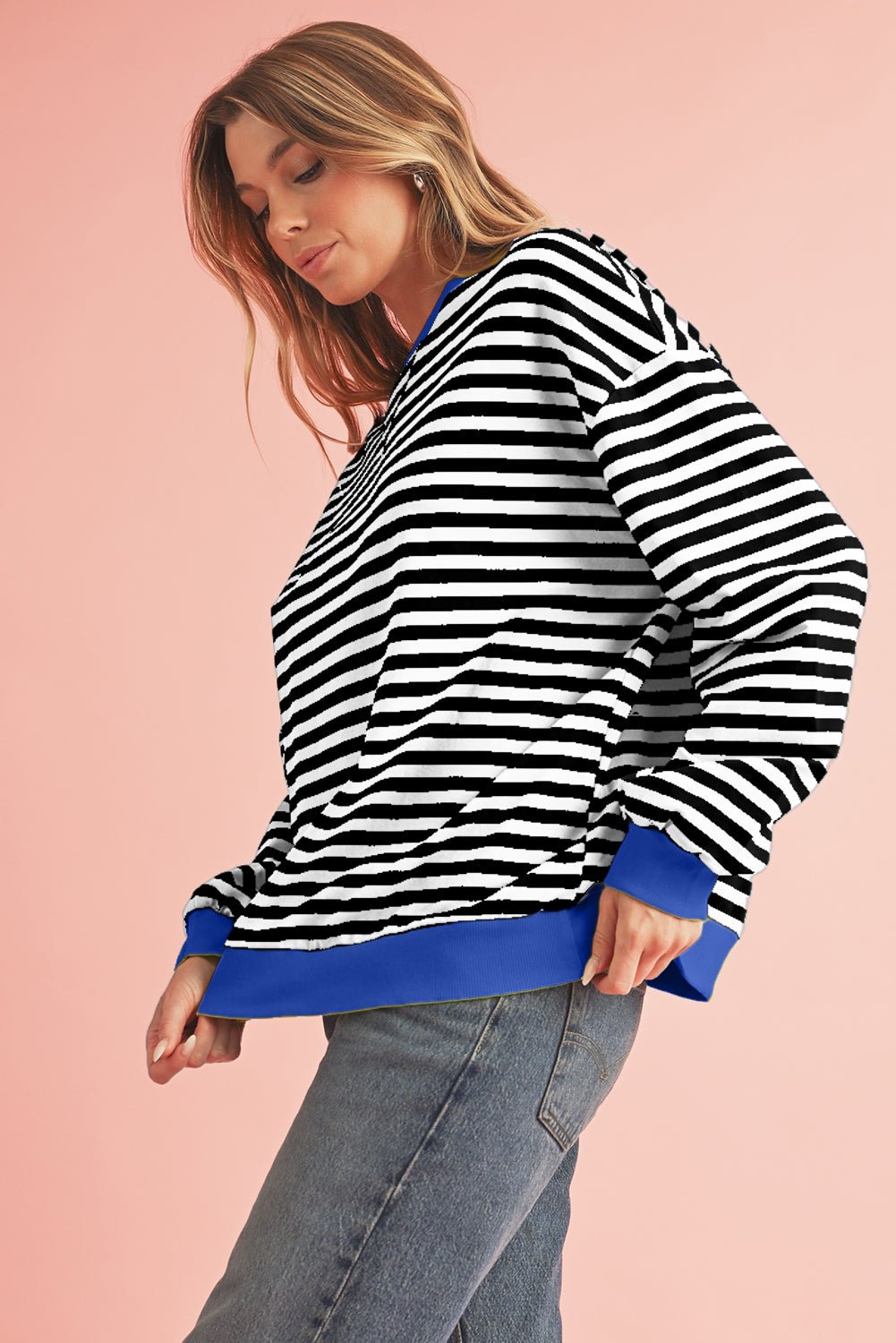 Red Stripe Contrast Edge Oversized Pullover - MAD RUFFI