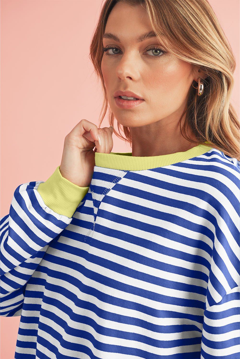 Red Stripe Contrast Edge Oversized Pullover - MAD RUFFI