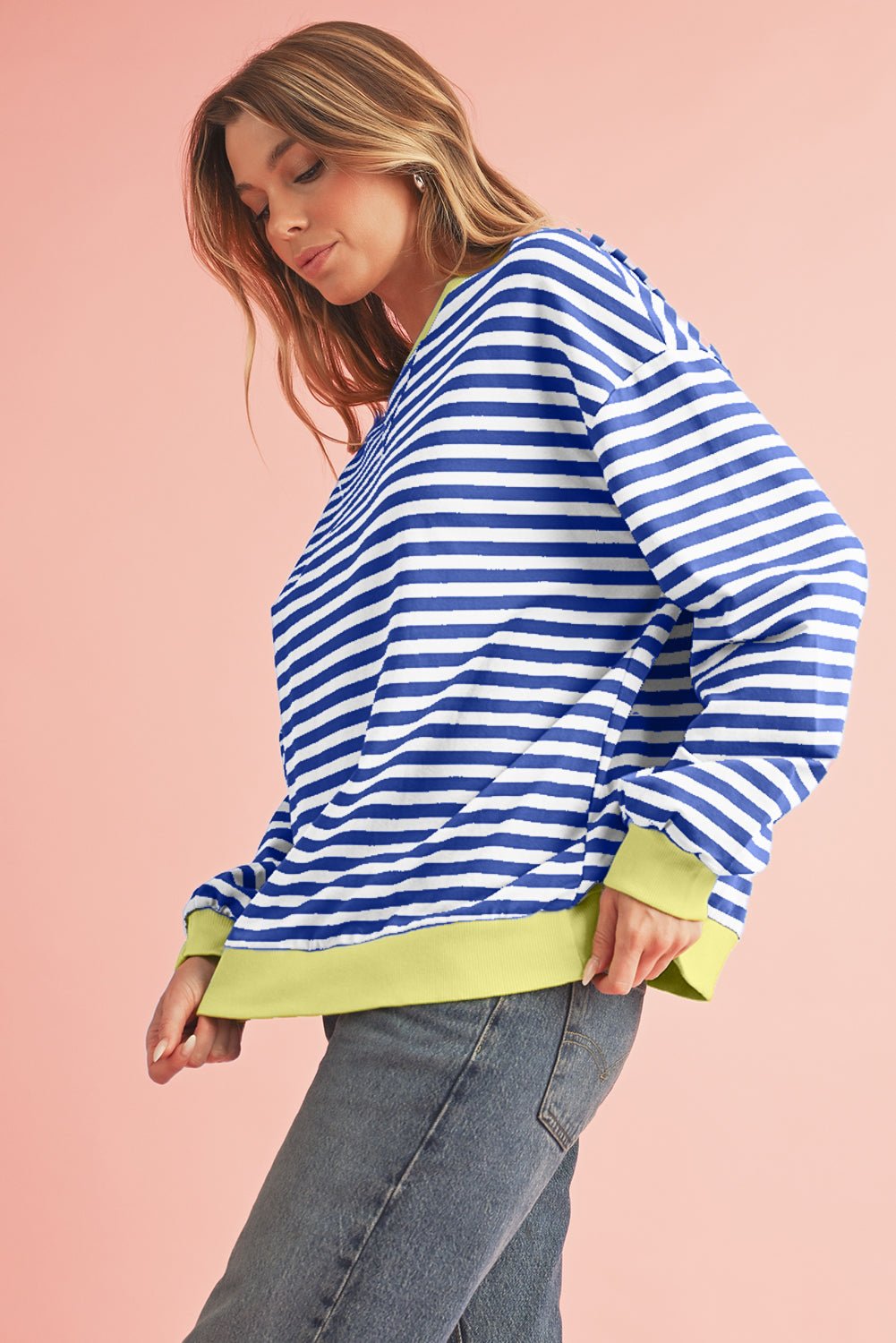 Red Stripe Contrast Edge Oversized Pullover - MAD RUFFI