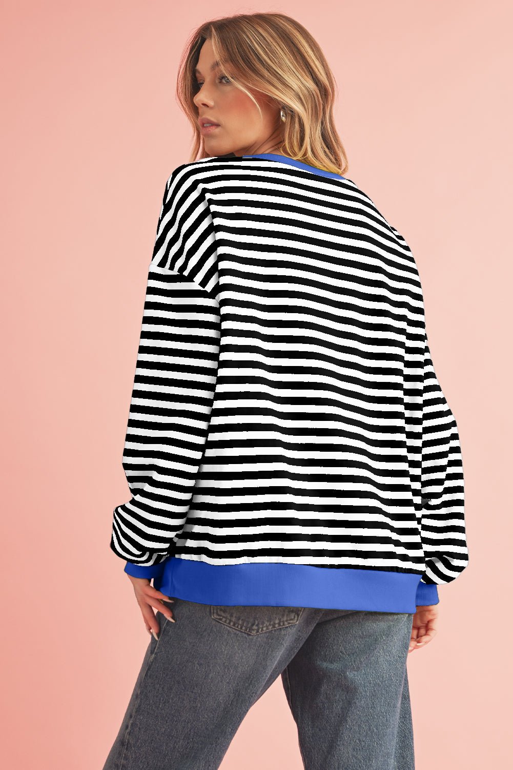 Red Stripe Contrast Edge Oversized Pullover - MAD RUFFI