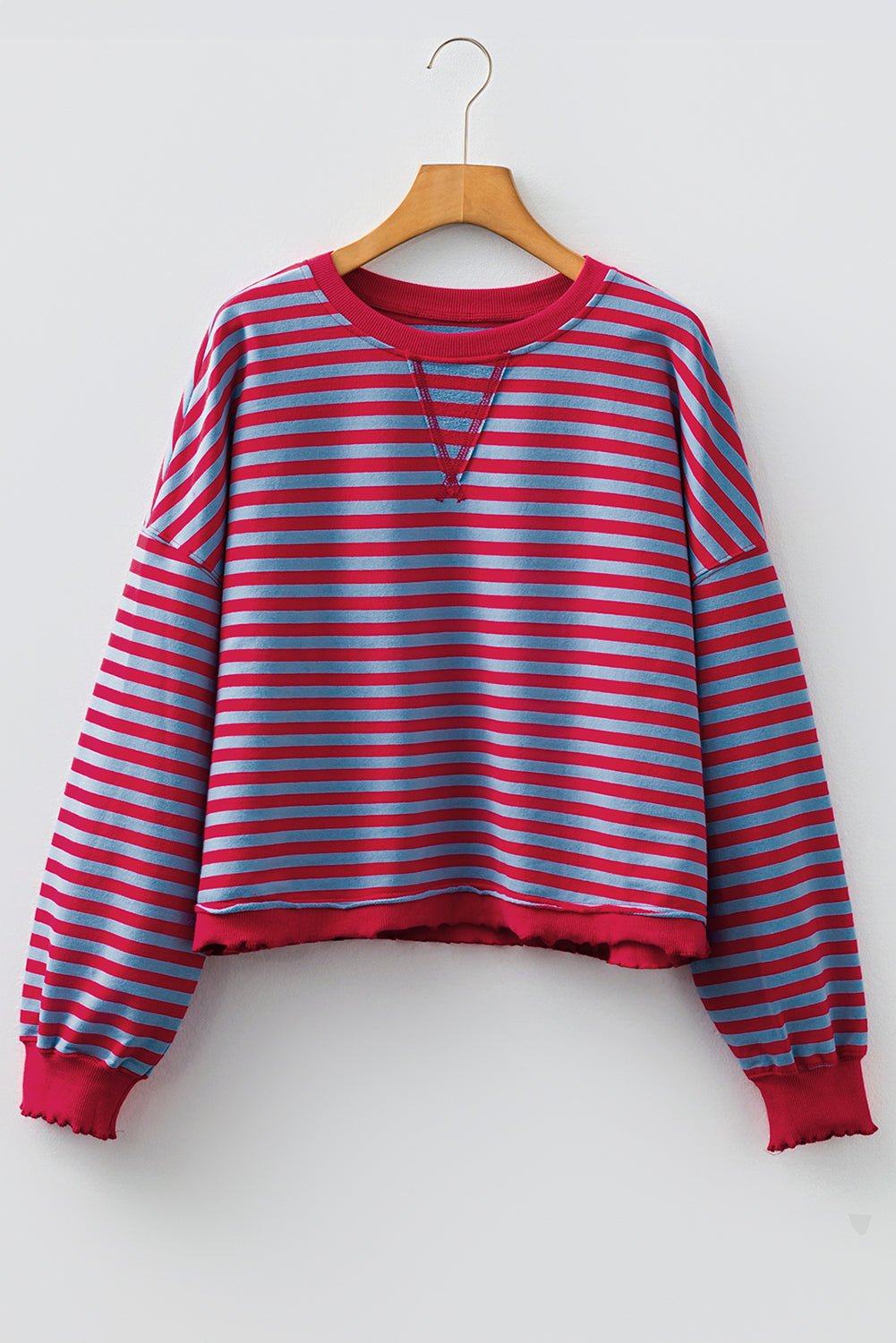 Red Stripe Exposed Seam Contrast Ribbed Trim Oversize Sweatshirt - MAD RUFFI