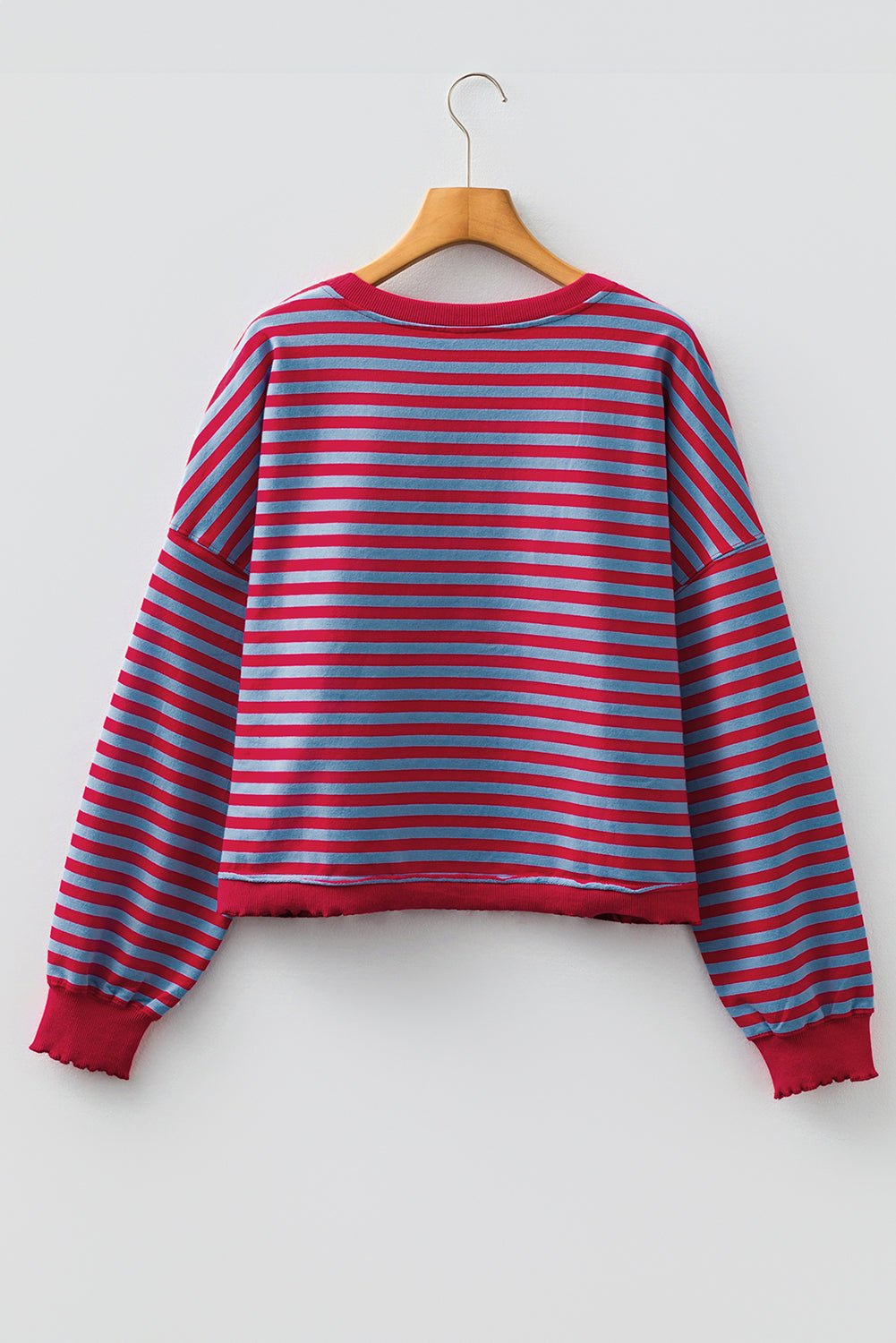 Red Stripe Exposed Seam Contrast Ribbed Trim Oversize Sweatshirt - MAD RUFFI