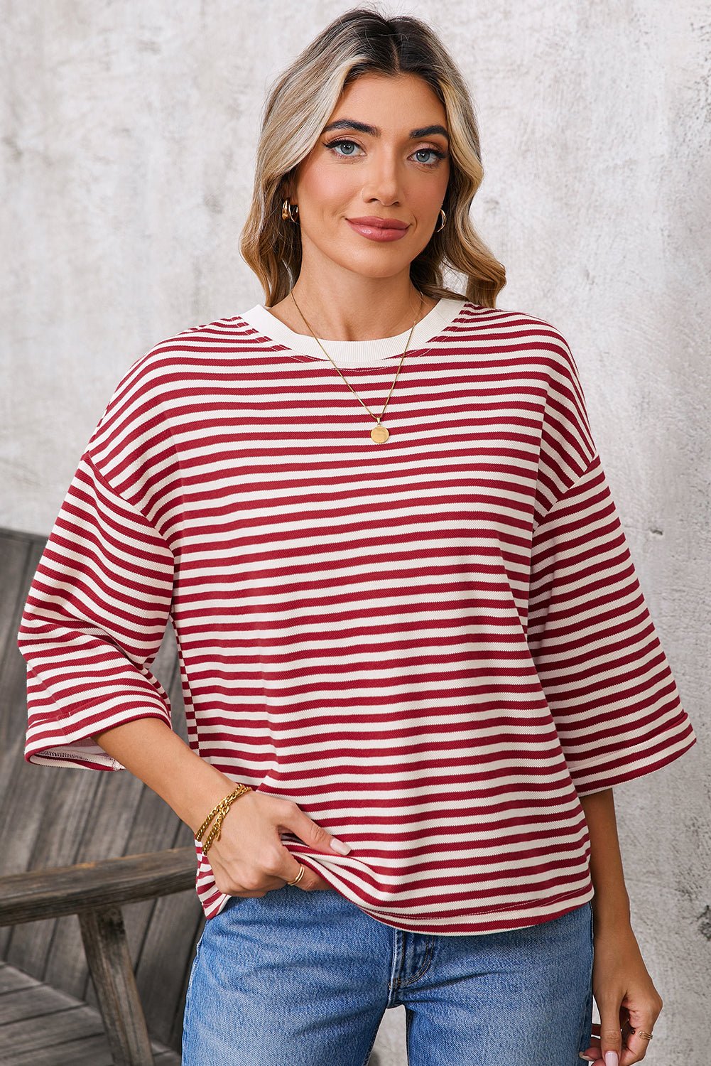 Red Striped Bowknot Backless T-Shirt - MAD RUFFI