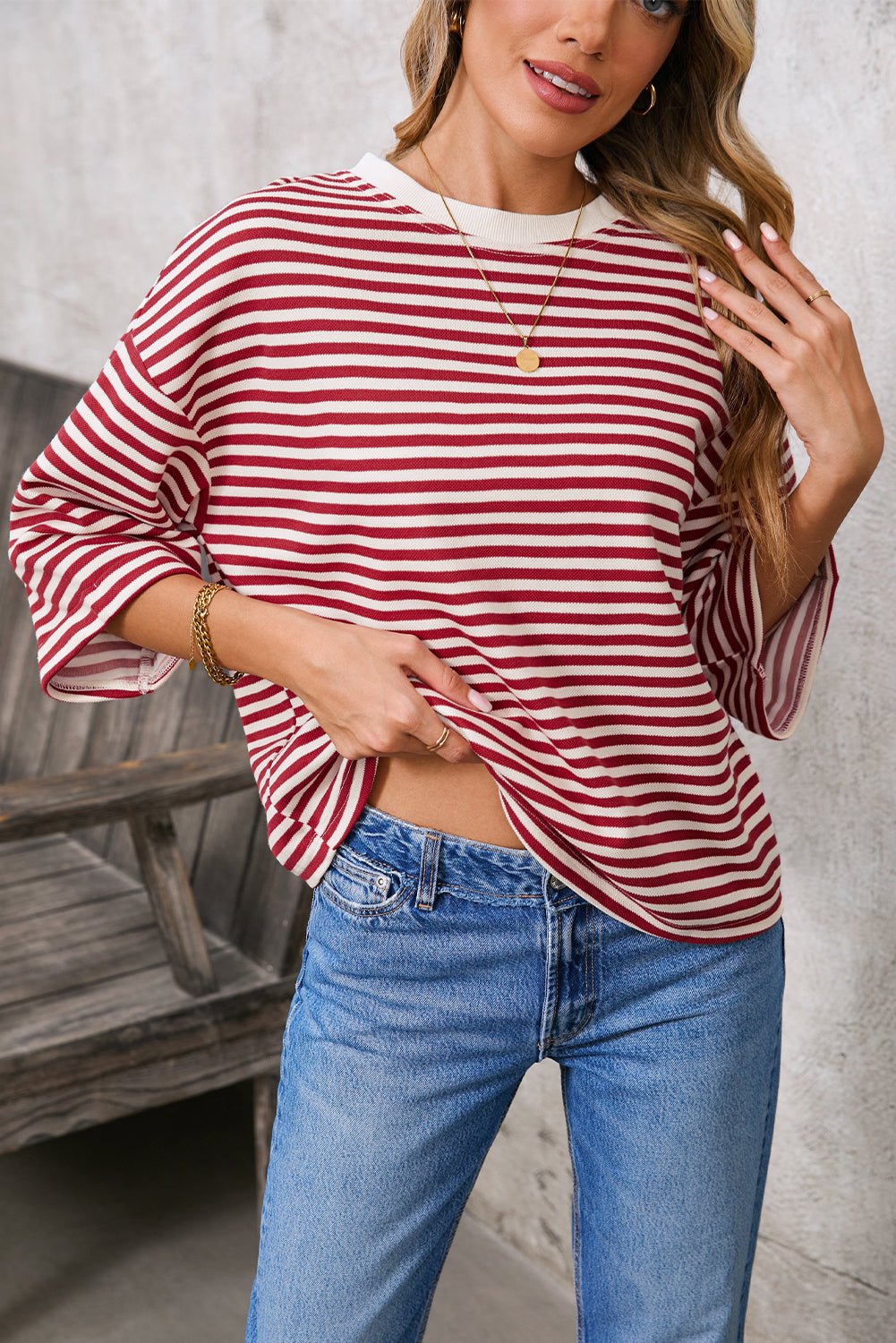 Red Striped Bowknot Backless T-Shirt - MAD RUFFI