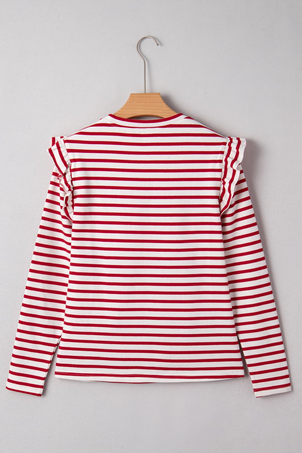 Red Striped Ruffle Shoulder Long Sleeve Top - MAD RUFFI