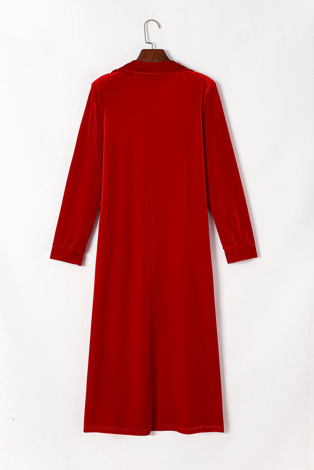 Red Velvet Elegant Open Front Pocket Long Cardigan - MAD RUFFI