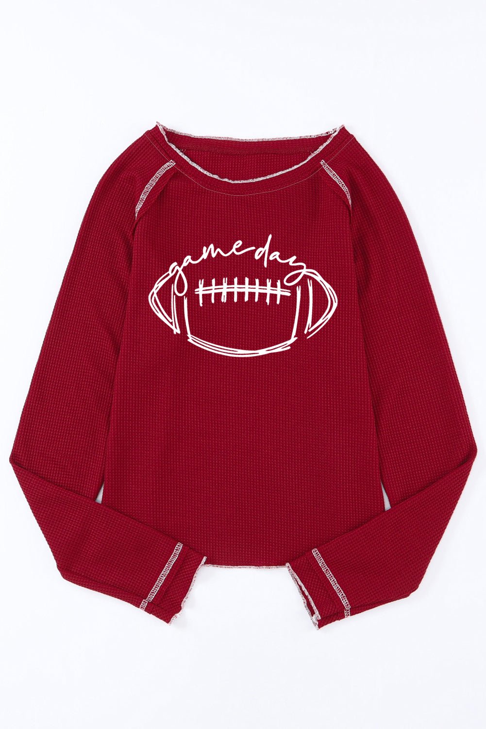 Red Waffle Rugby Graphic Contrast Hem Sweatshirt - MAD RUFFI