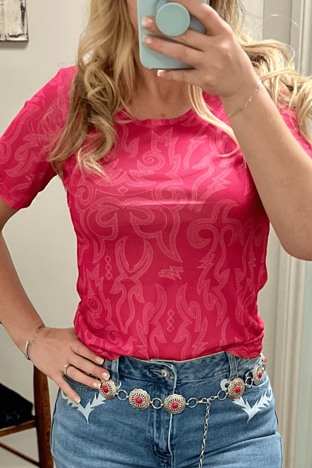 Red Western Casual Mesh T Shirt - MAD RUFFI