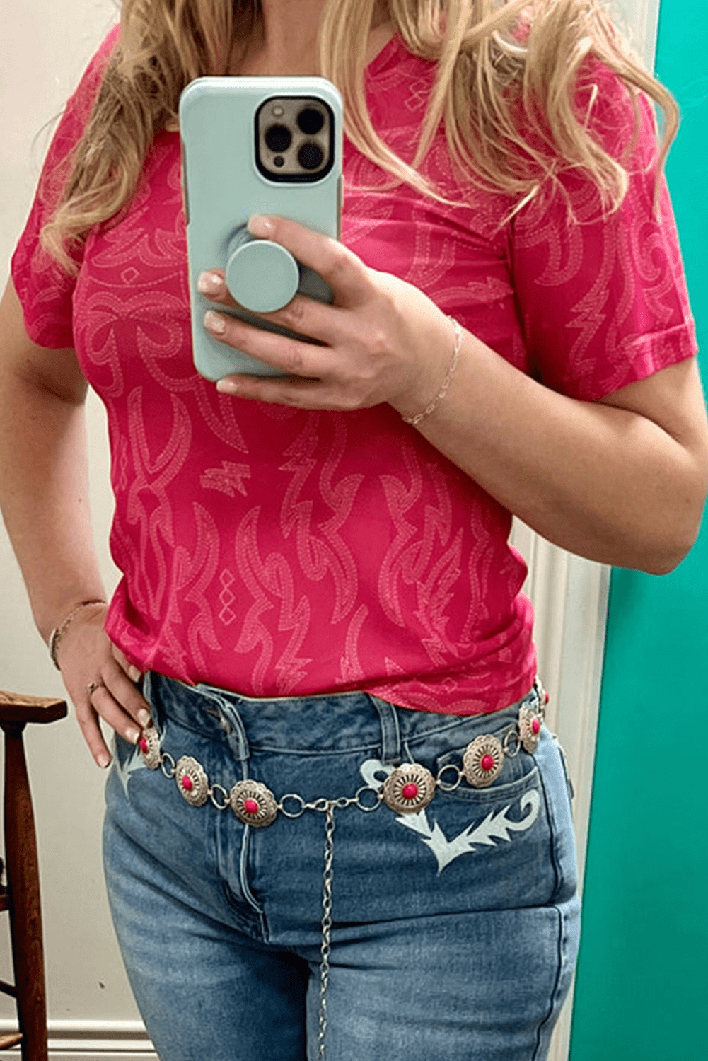 Red Western Casual Mesh T Shirt - MAD RUFFI