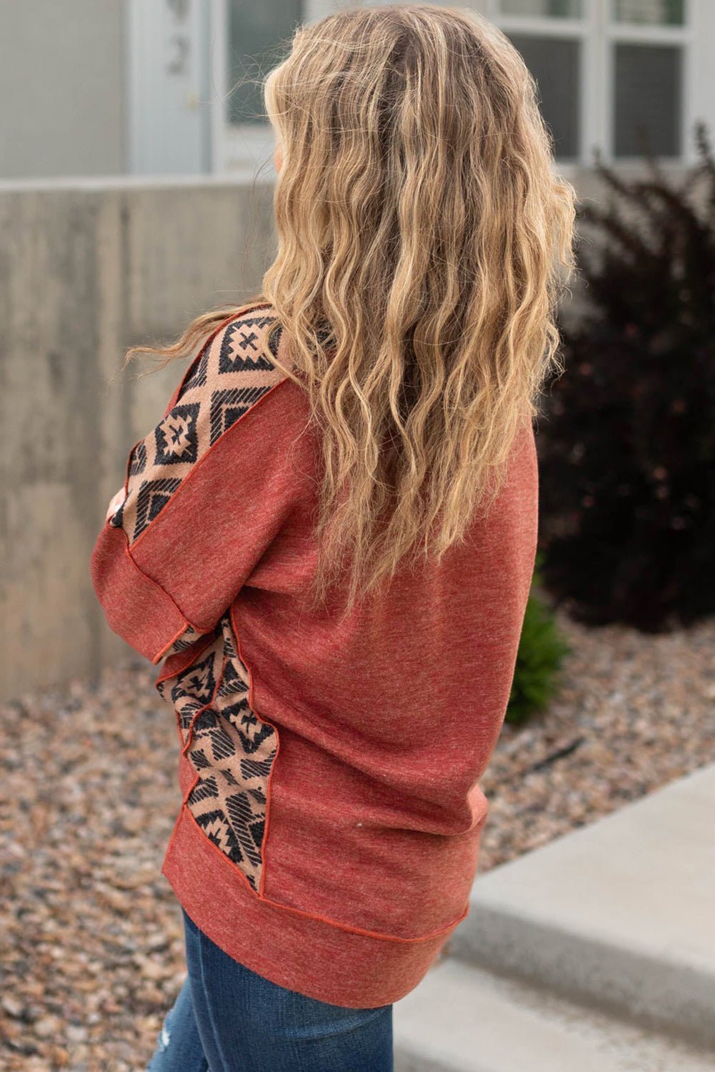 Redwood Burl Geometric Patchwork Plus Size High Low Sweatshirt - MAD RUFFI