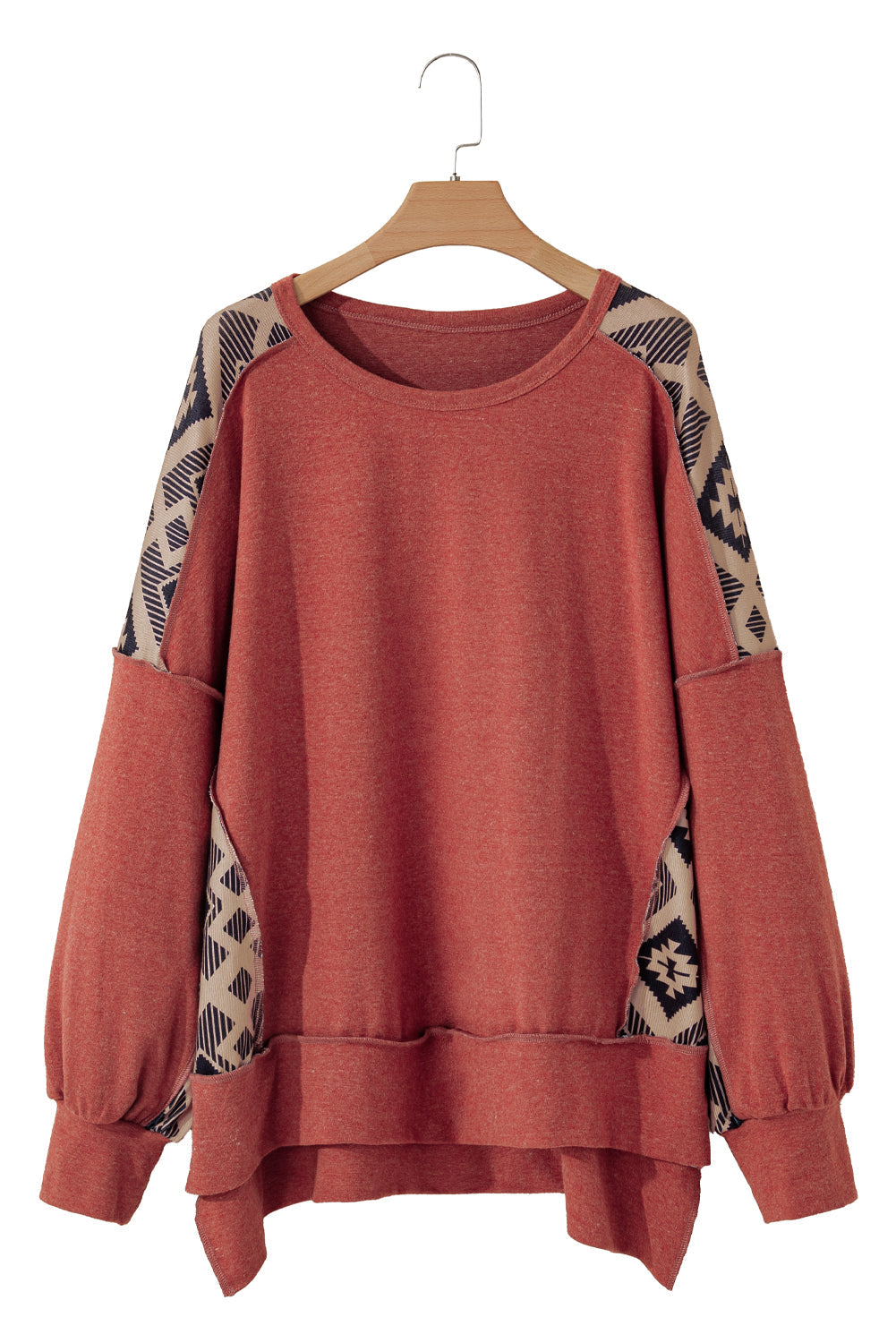 Redwood Burl Geometric Patchwork Plus Size High Low Sweatshirt - Plus Size Tops