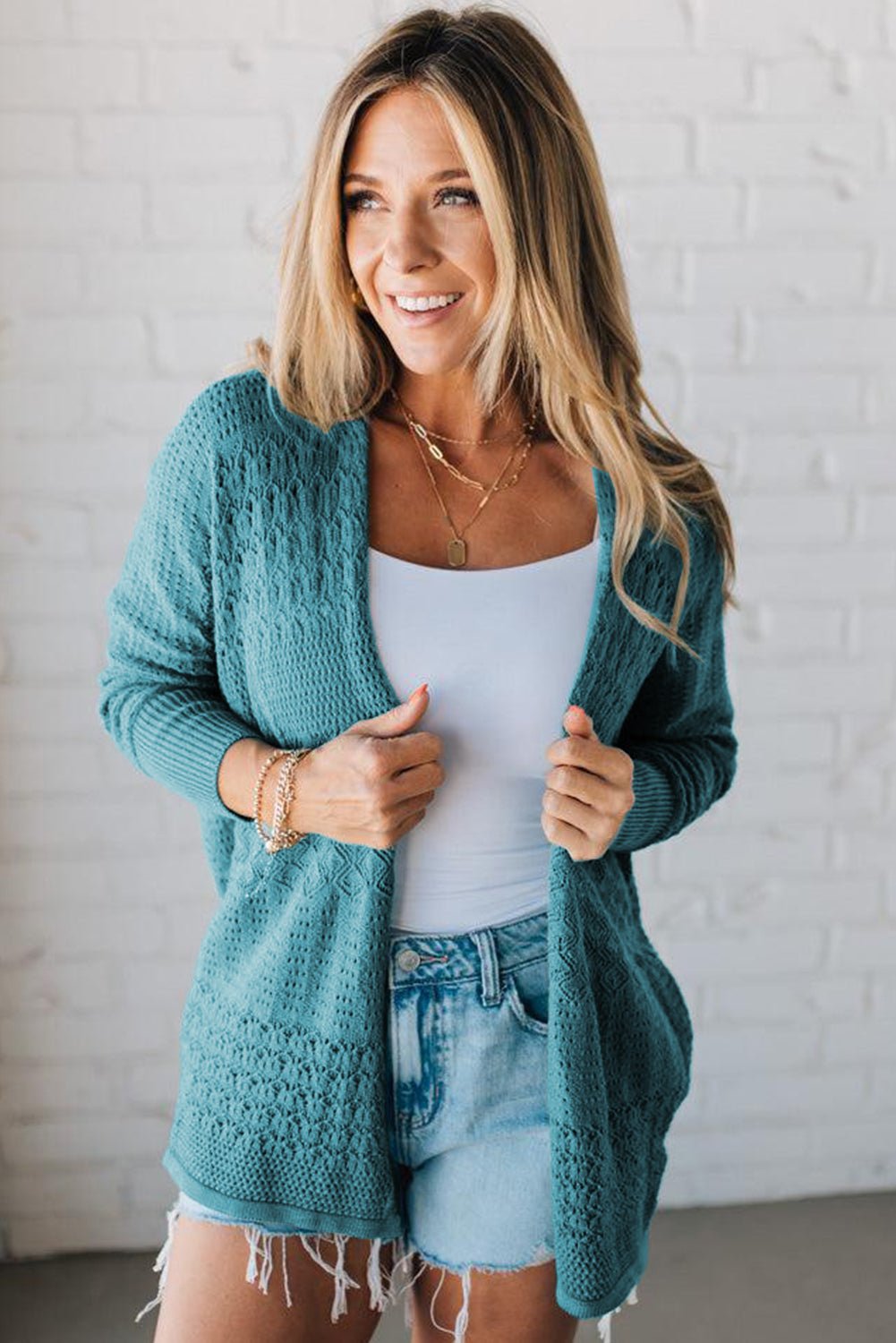 Redwood Burl Mix Pattern Hollow Knit Open Front Cardigan - MAD RUFFI