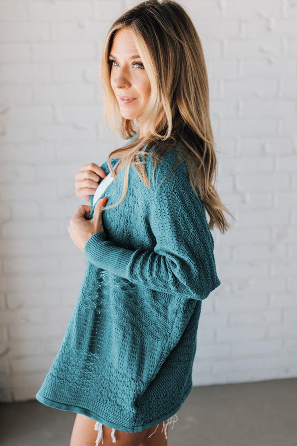 Redwood Burl Mix Pattern Hollow Knit Open Front Cardigan - MAD RUFFI