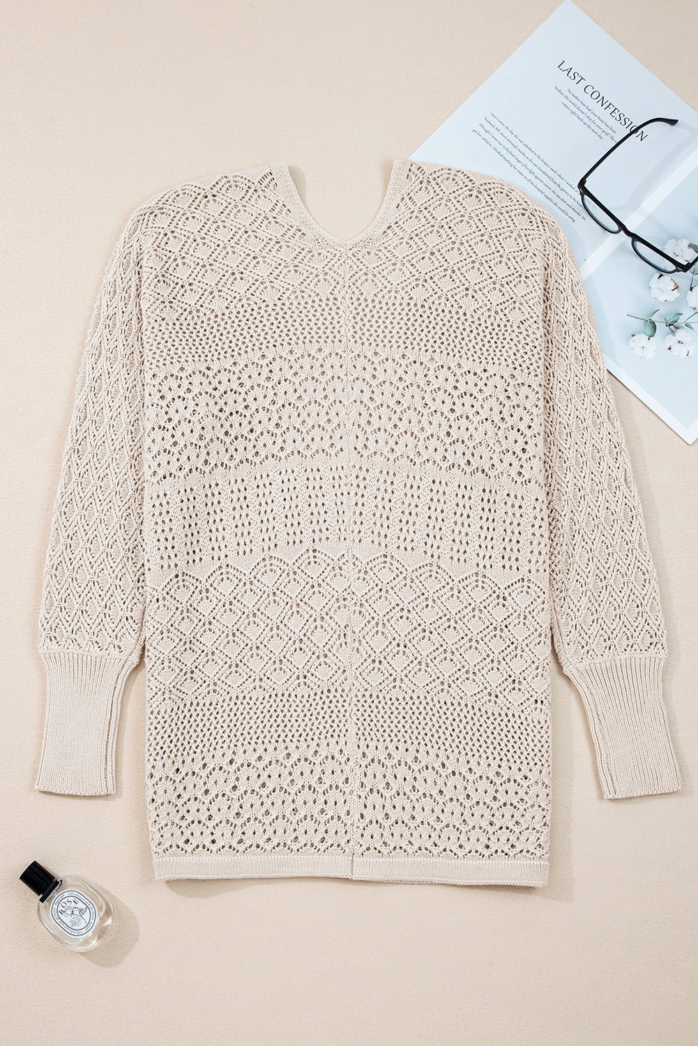 Redwood Burl Mix Pattern Hollow Knit Open Front Cardigan - MAD RUFFI