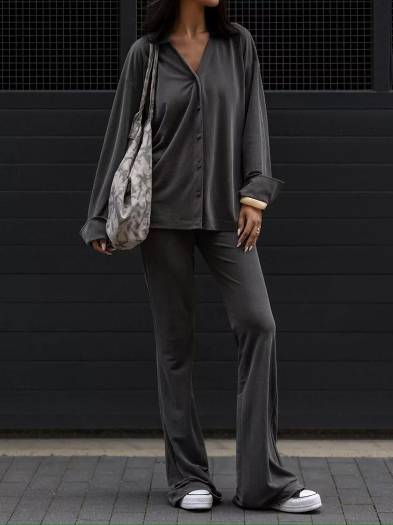 Relaxed Fit Button - Down Top and Pants Set - MAD RUFFI