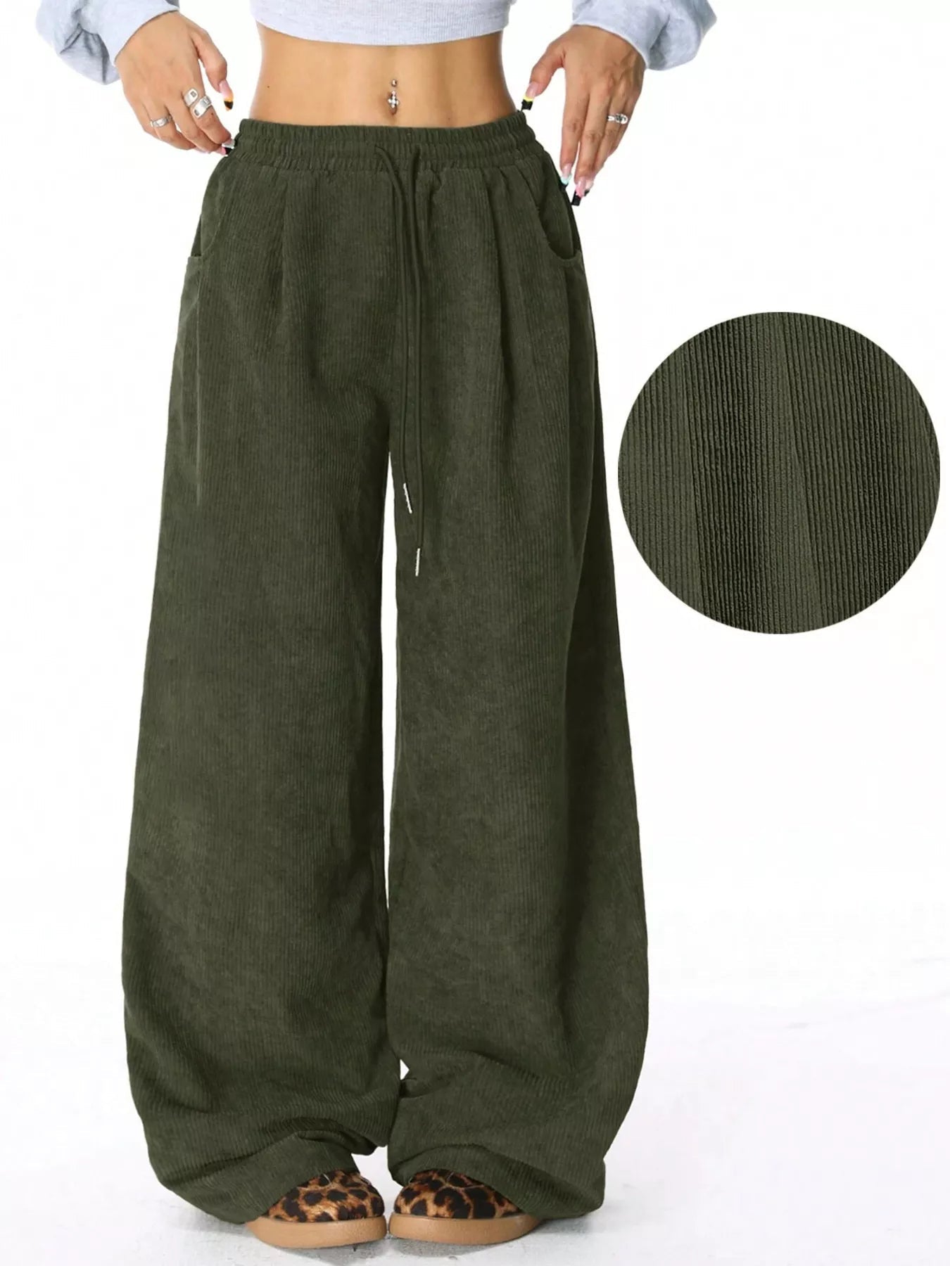 Relaxed Fit Corduroy Pants with Drawstring - MAD RUFFI