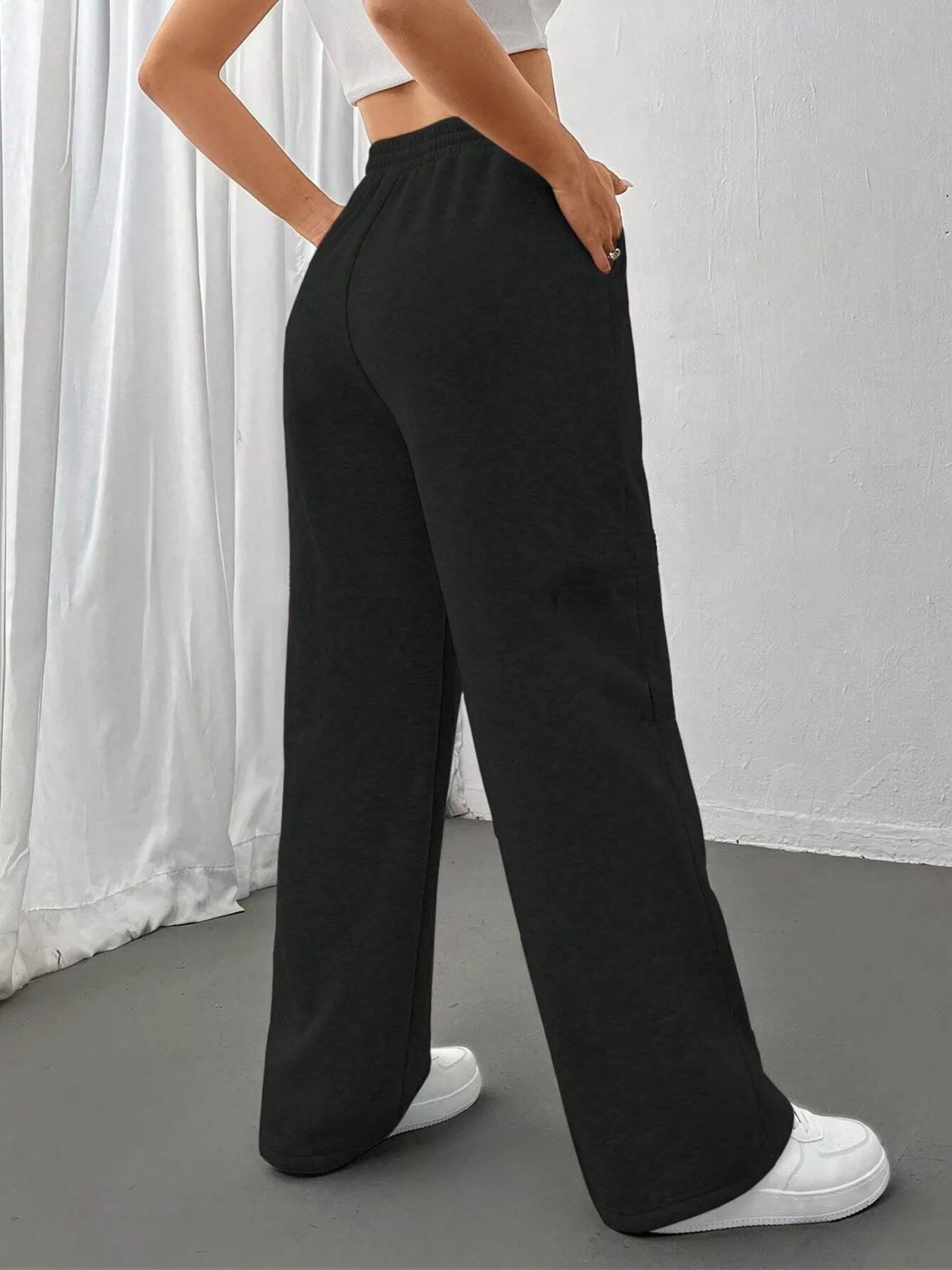 Relaxed Fit Drawstring Waist Solid Pants - MAD RUFFI