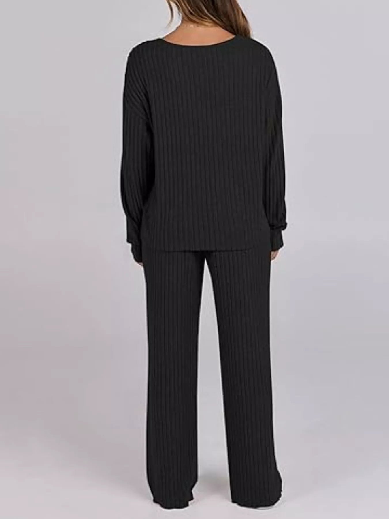 Relaxed Fit Ribbed Knit Top and Pants Set - MAD RUFFI
