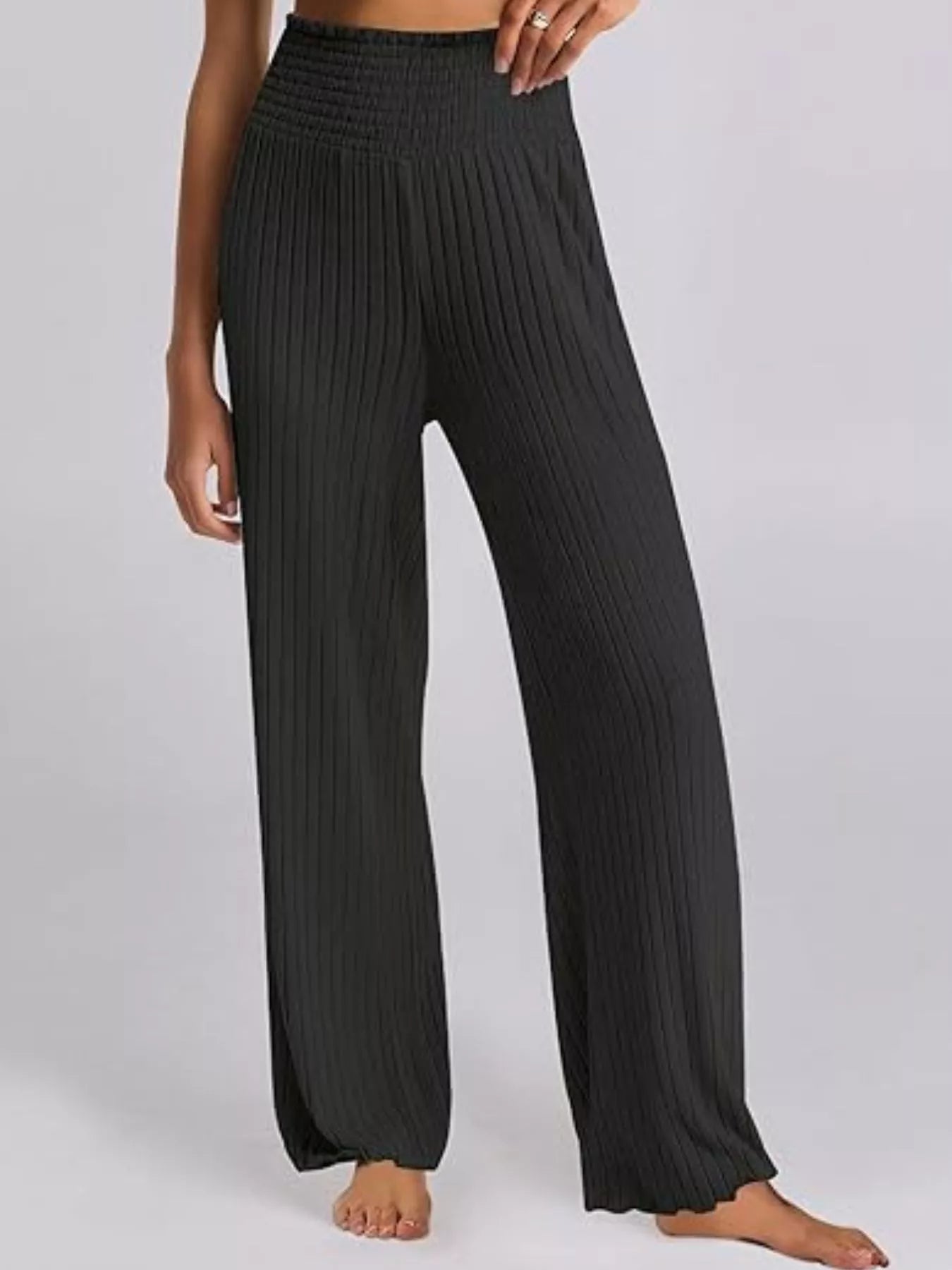 Relaxed Fit Ribbed Knit Top and Pants Set - MAD RUFFI