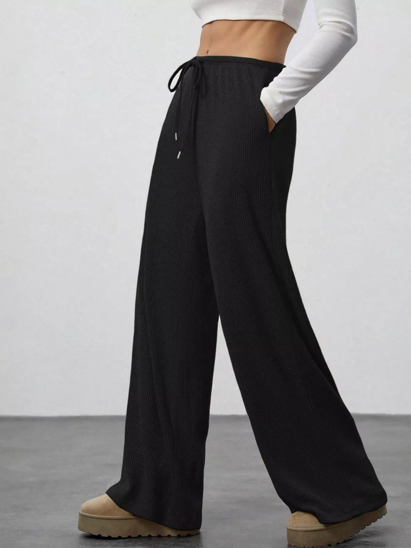 Relaxed Fit Wide Leg Pants - MAD RUFFI