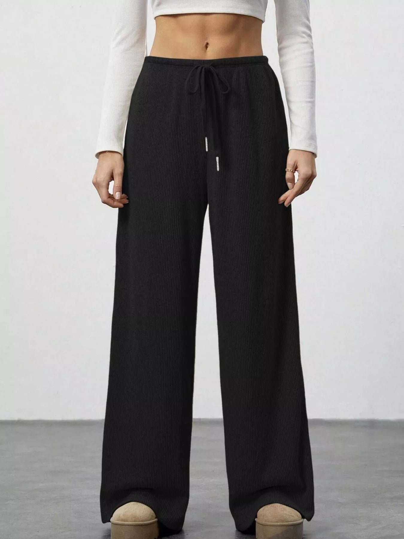 Relaxed Fit Wide Leg Pants - MAD RUFFI