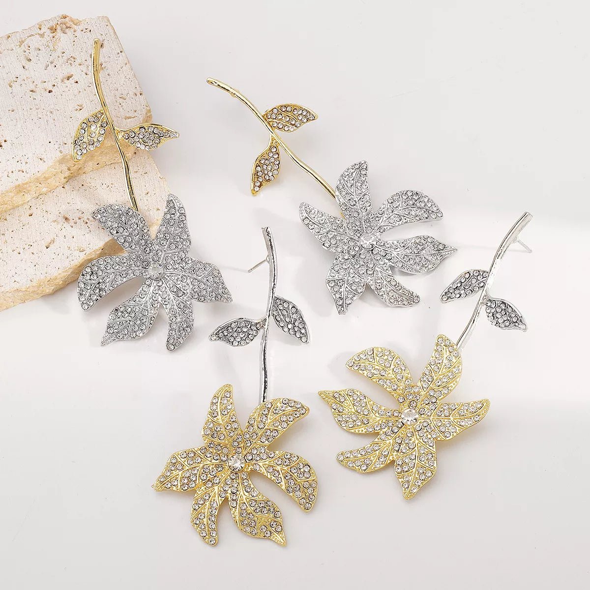 Rhinestone Flower Dangle Earrings - MAD RUFFI