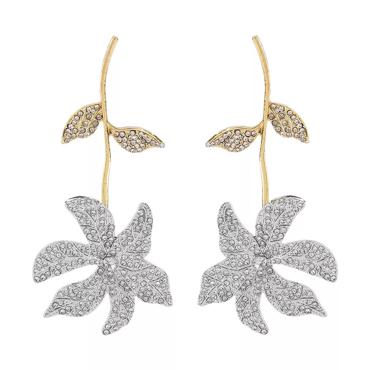 Rhinestone Flower Dangle Earrings - MAD RUFFI