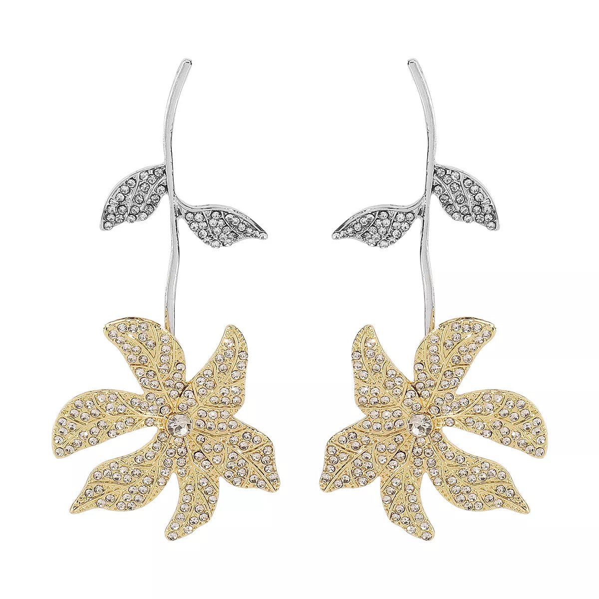 Rhinestone Flower Dangle Earrings - MAD RUFFI