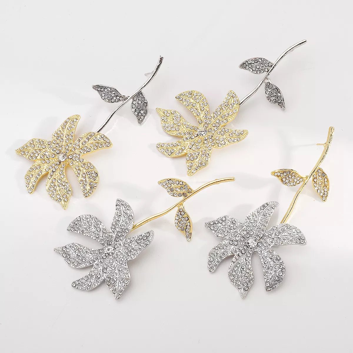 Rhinestone Flower Dangle Earrings - MAD RUFFI