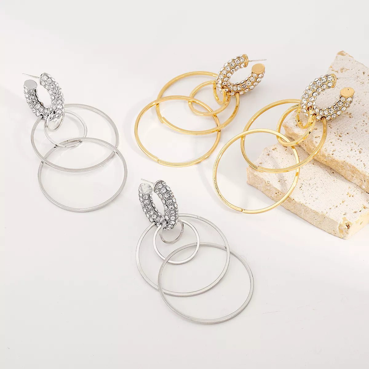 Rhinestone Hoop Dangle Earrings - MAD RUFFI