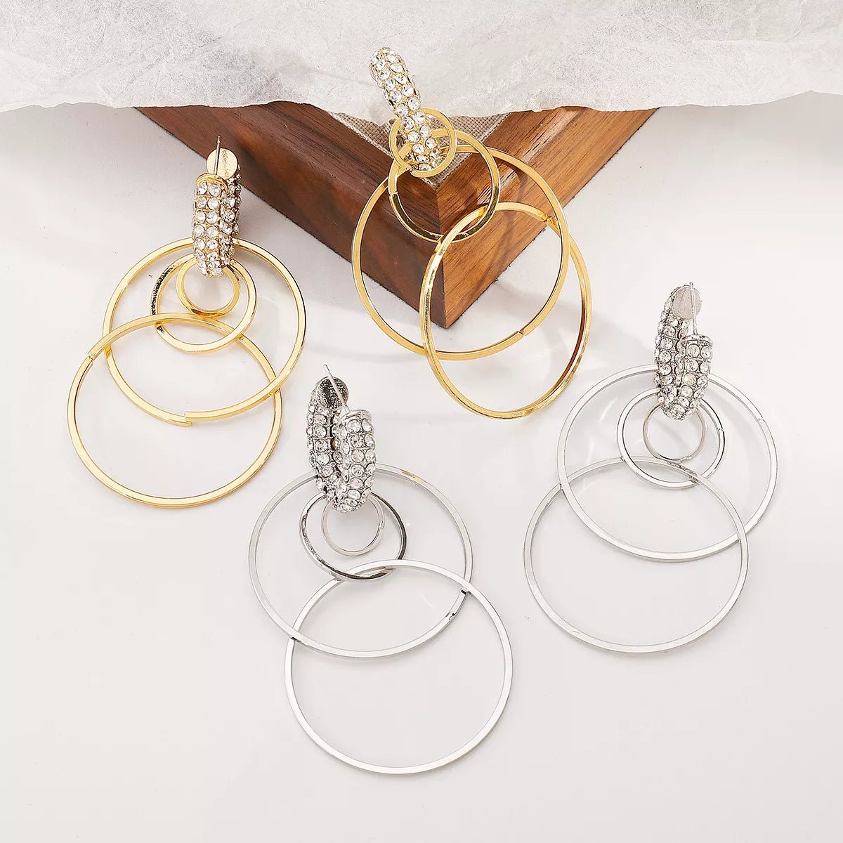 Rhinestone Hoop Dangle Earrings - MAD RUFFI