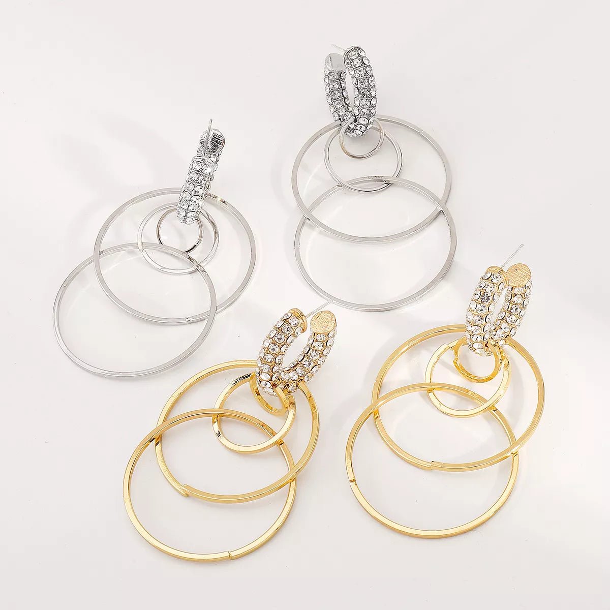 Rhinestone Hoop Dangle Earrings - MAD RUFFI