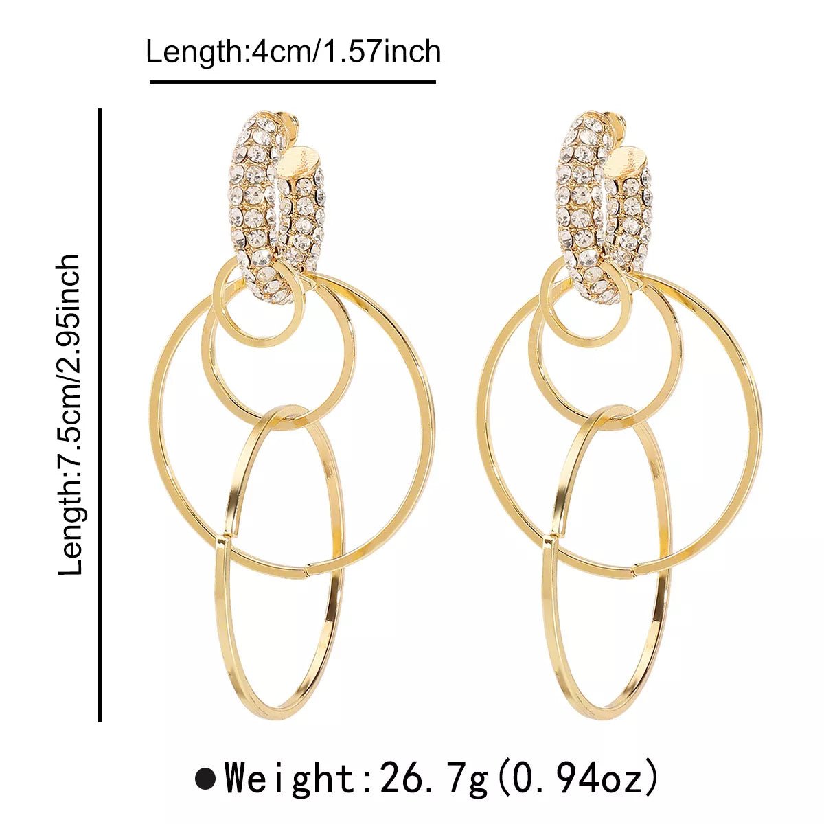 Rhinestone Hoop Dangle Earrings - MAD RUFFI