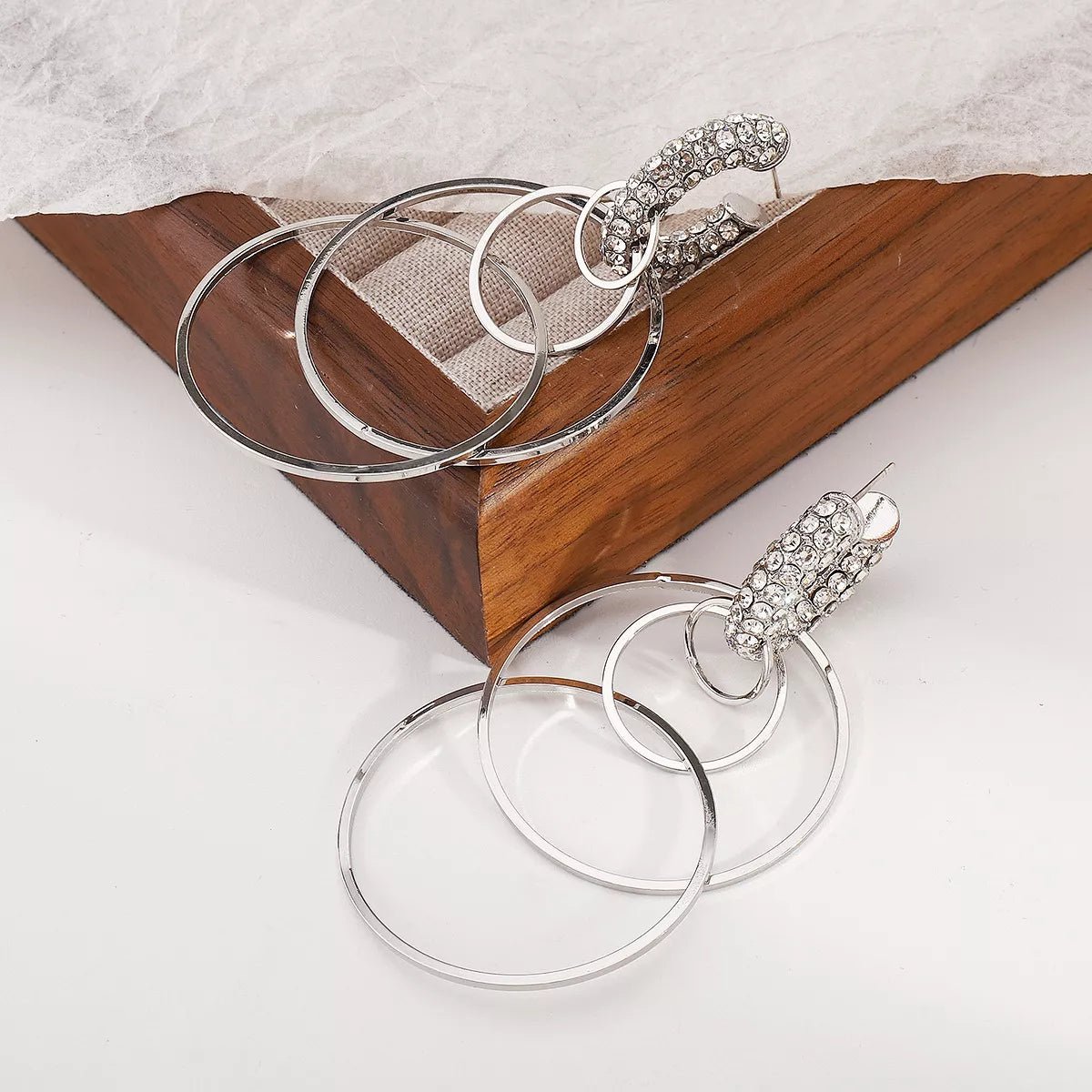 Rhinestone Hoop Dangle Earrings - MAD RUFFI