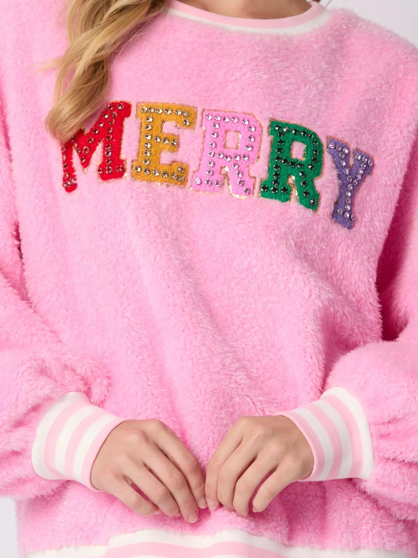Rhinestone Merry Christmas Round Neck Sweatshirt - MAD RUFFI