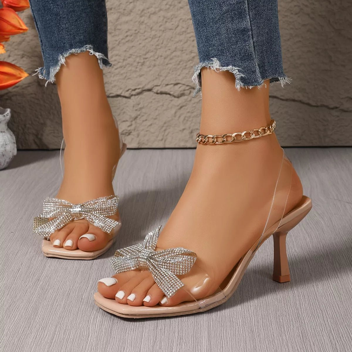 Rhinestone Open Toe Sandals - MAD RUFFI