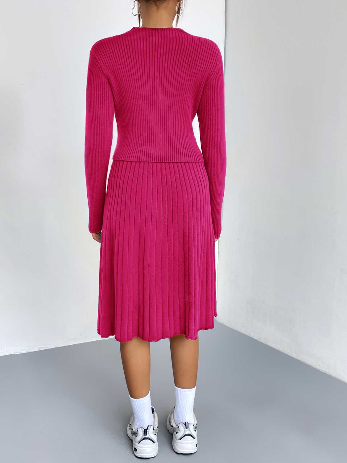 Rib - Knit Sweater and Skirt Set - MAD RUFFI