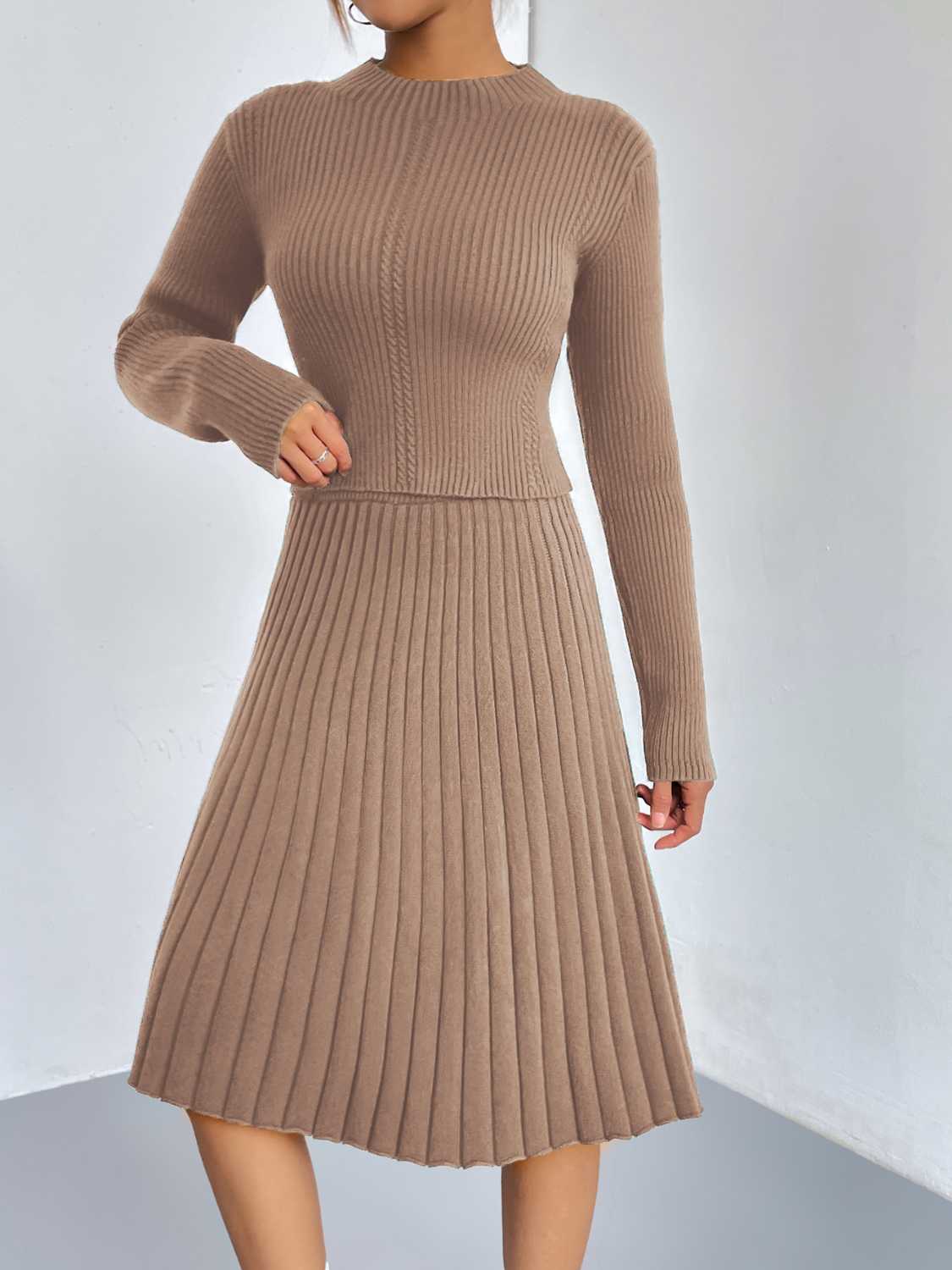 Rib - Knit Sweater and Skirt Set - MAD RUFFI