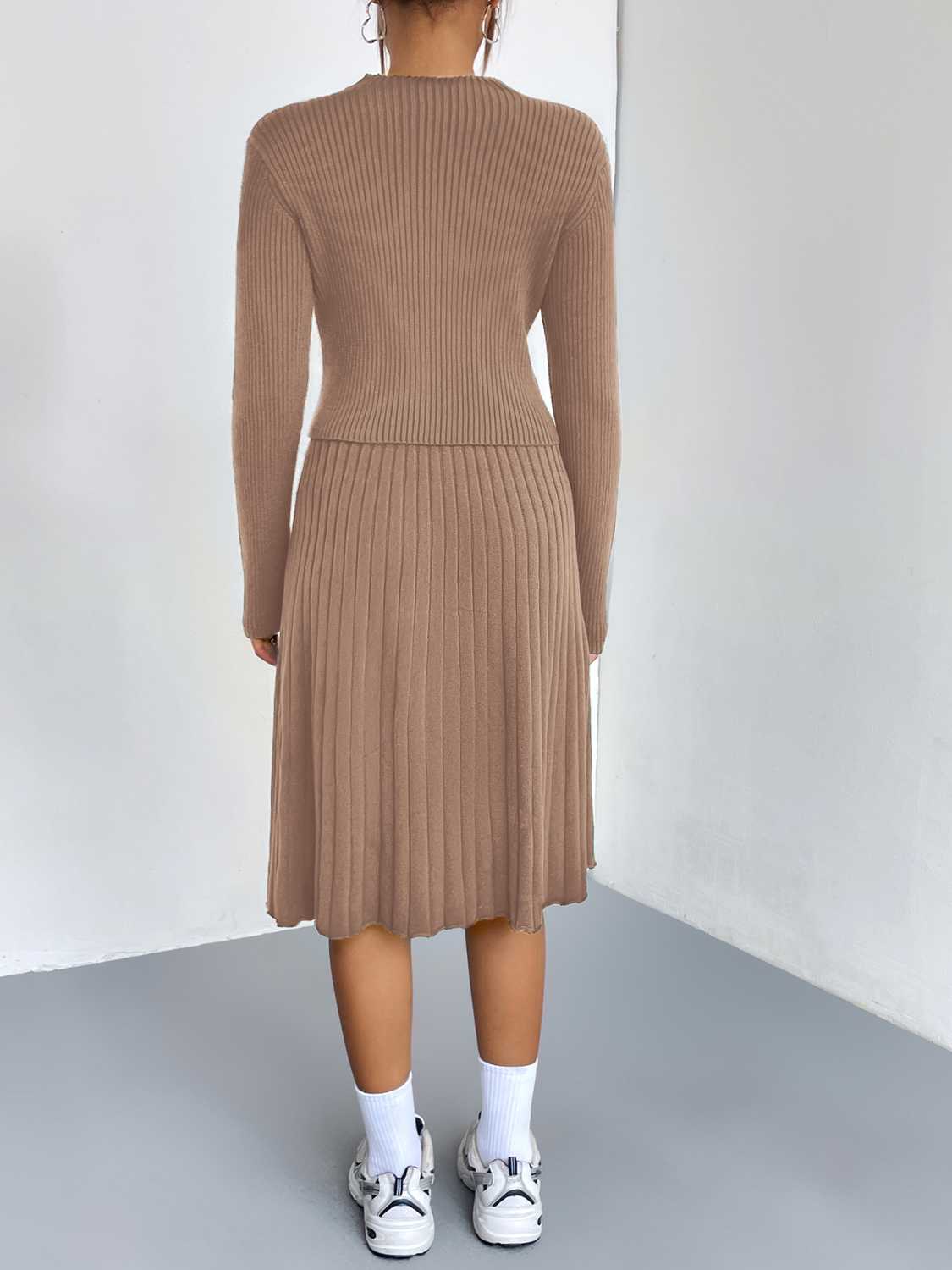 Rib - Knit Sweater and Skirt Set - MAD RUFFI