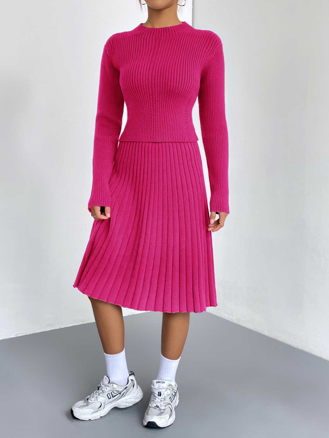Rib - Knit Sweater and Skirt Set - MAD RUFFI