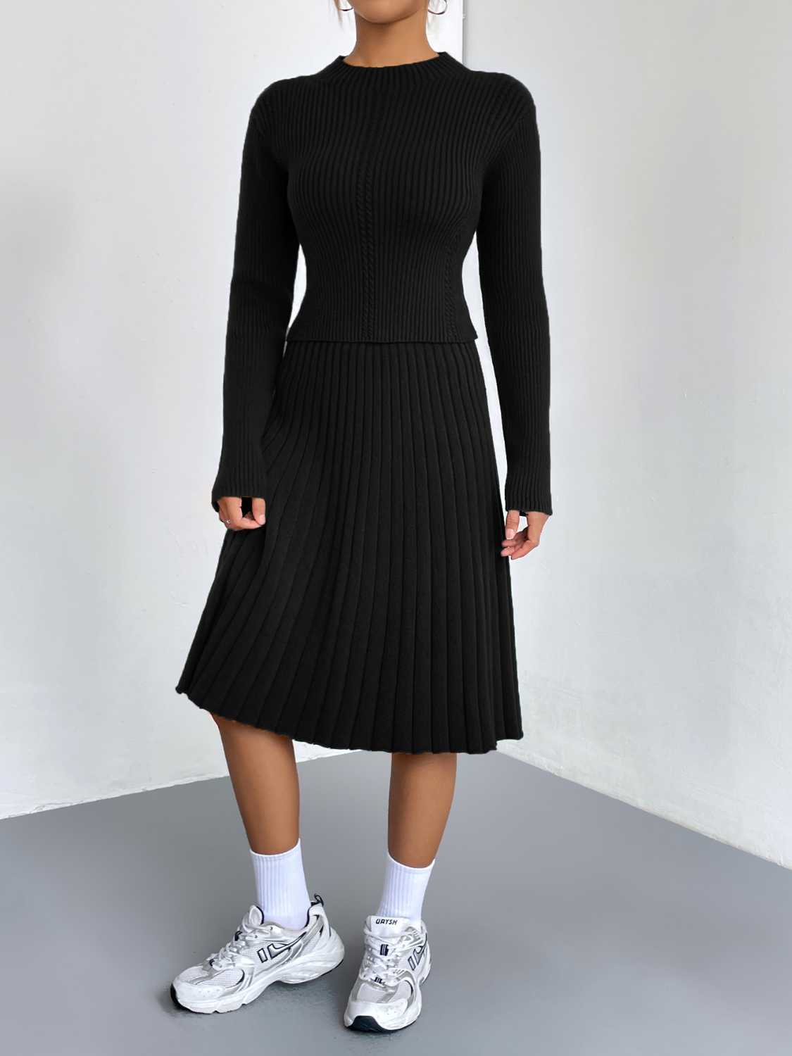 Rib - Knit Sweater and Skirt Set - MAD RUFFI