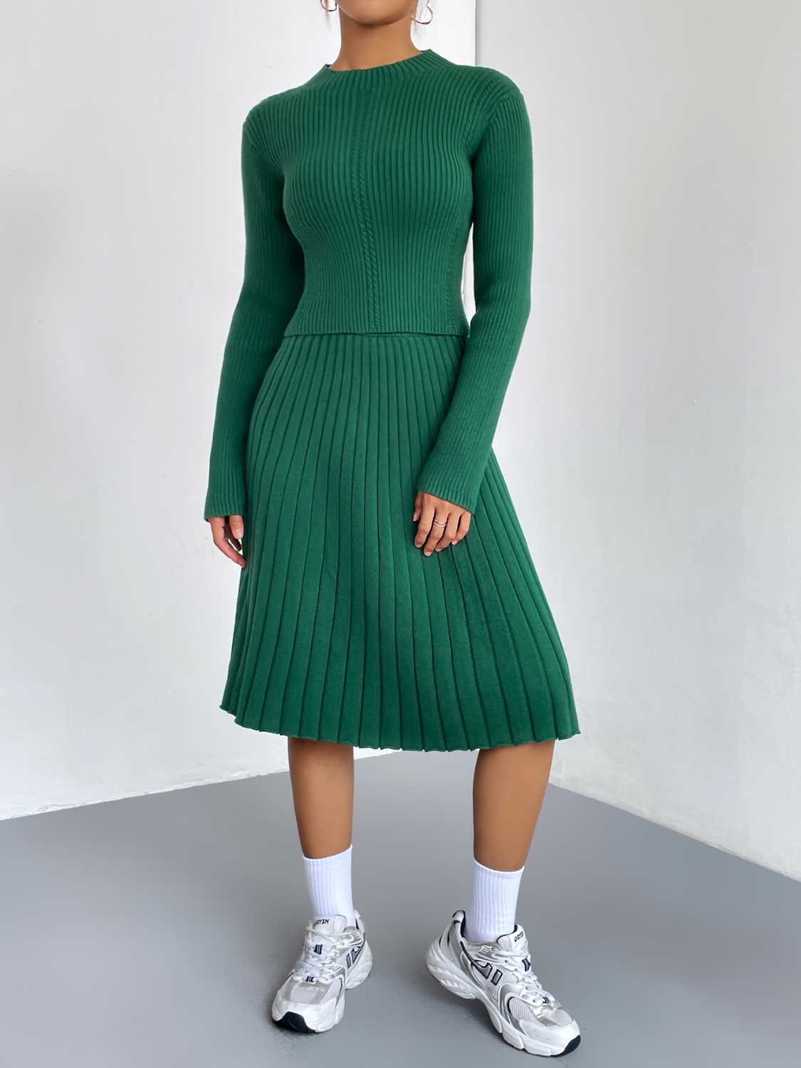 Rib - Knit Sweater and Skirt Set - MAD RUFFI
