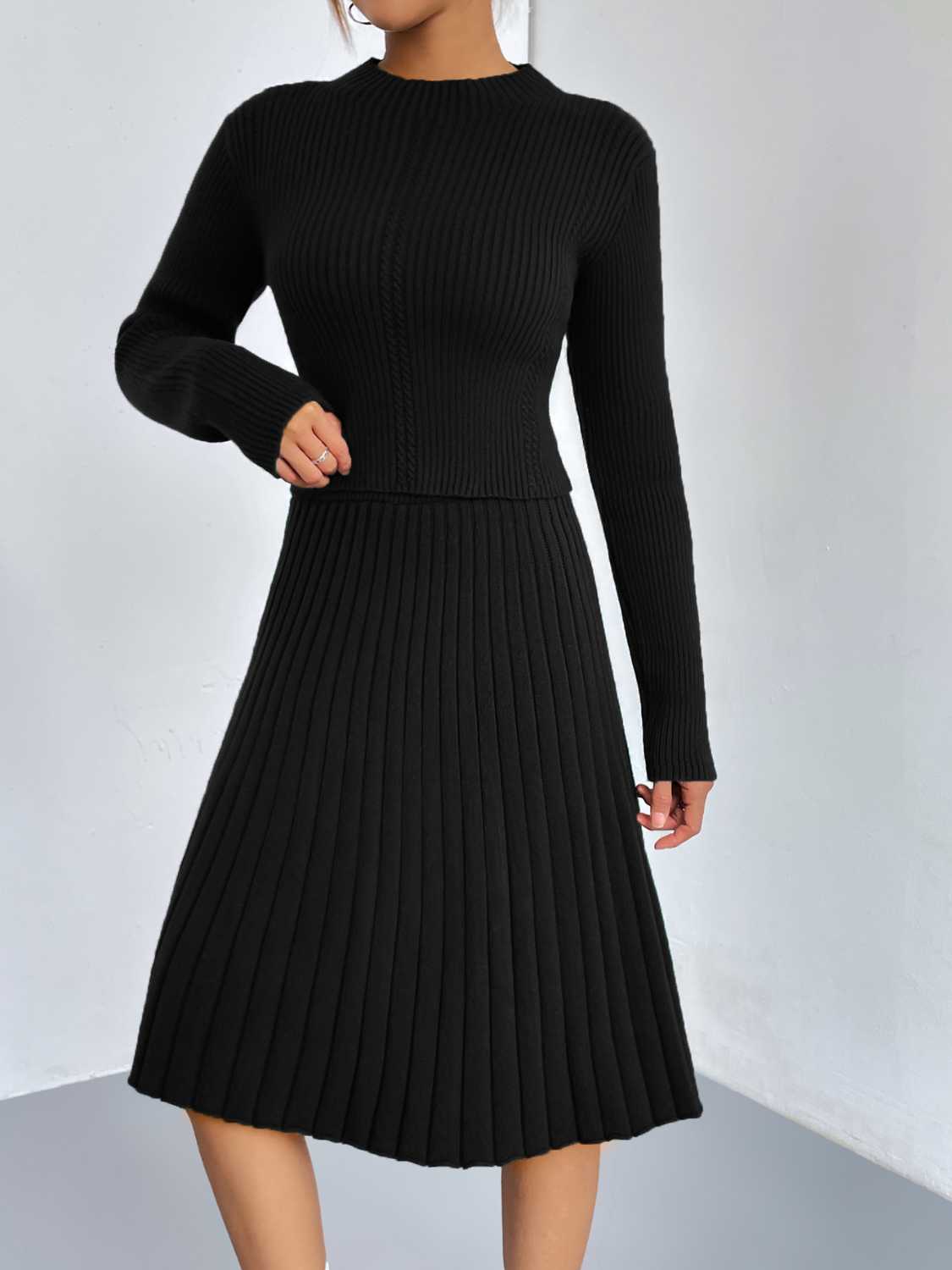 Rib - Knit Sweater and Skirt Set - MAD RUFFI