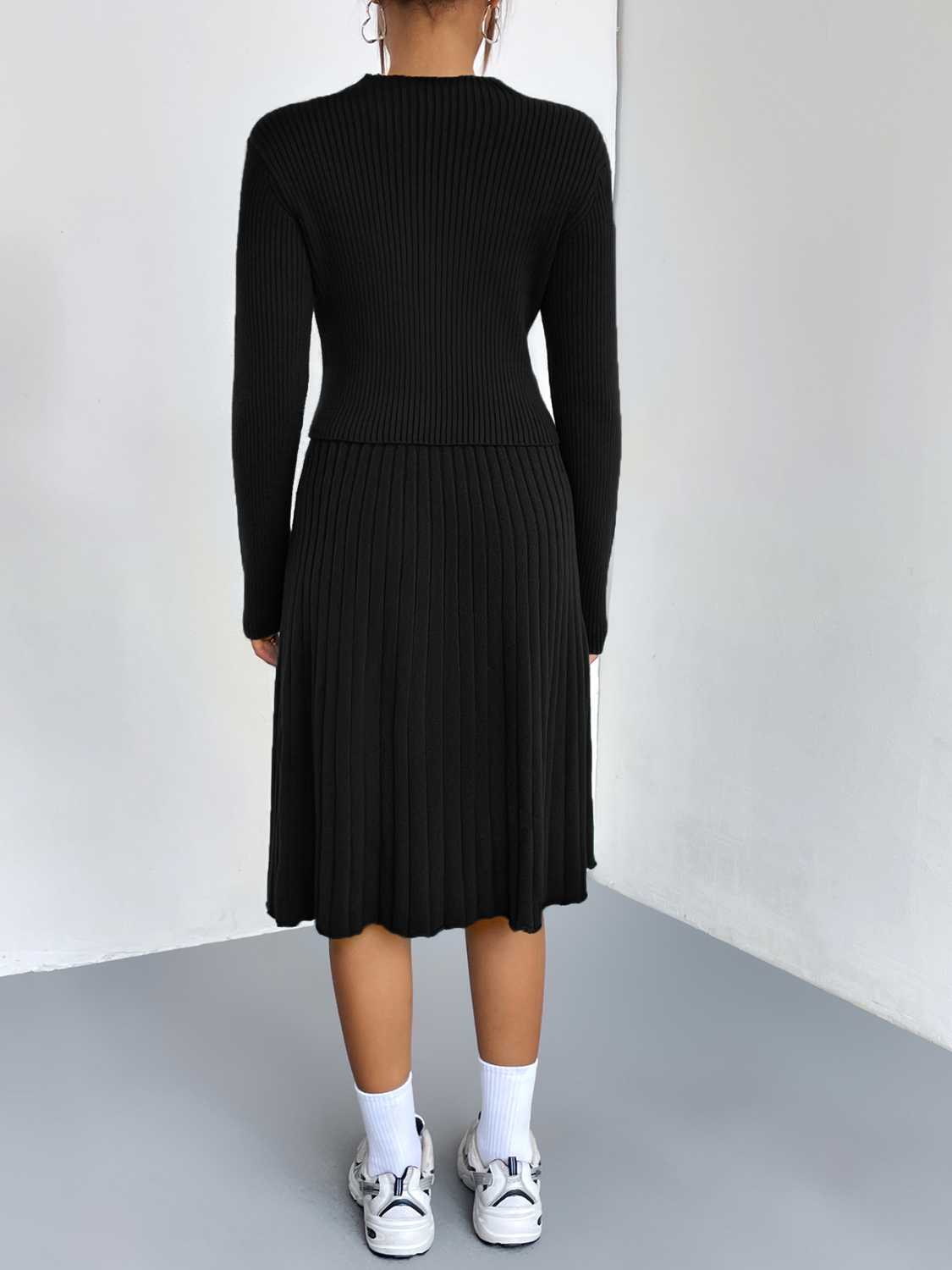 Rib - Knit Sweater and Skirt Set - MAD RUFFI