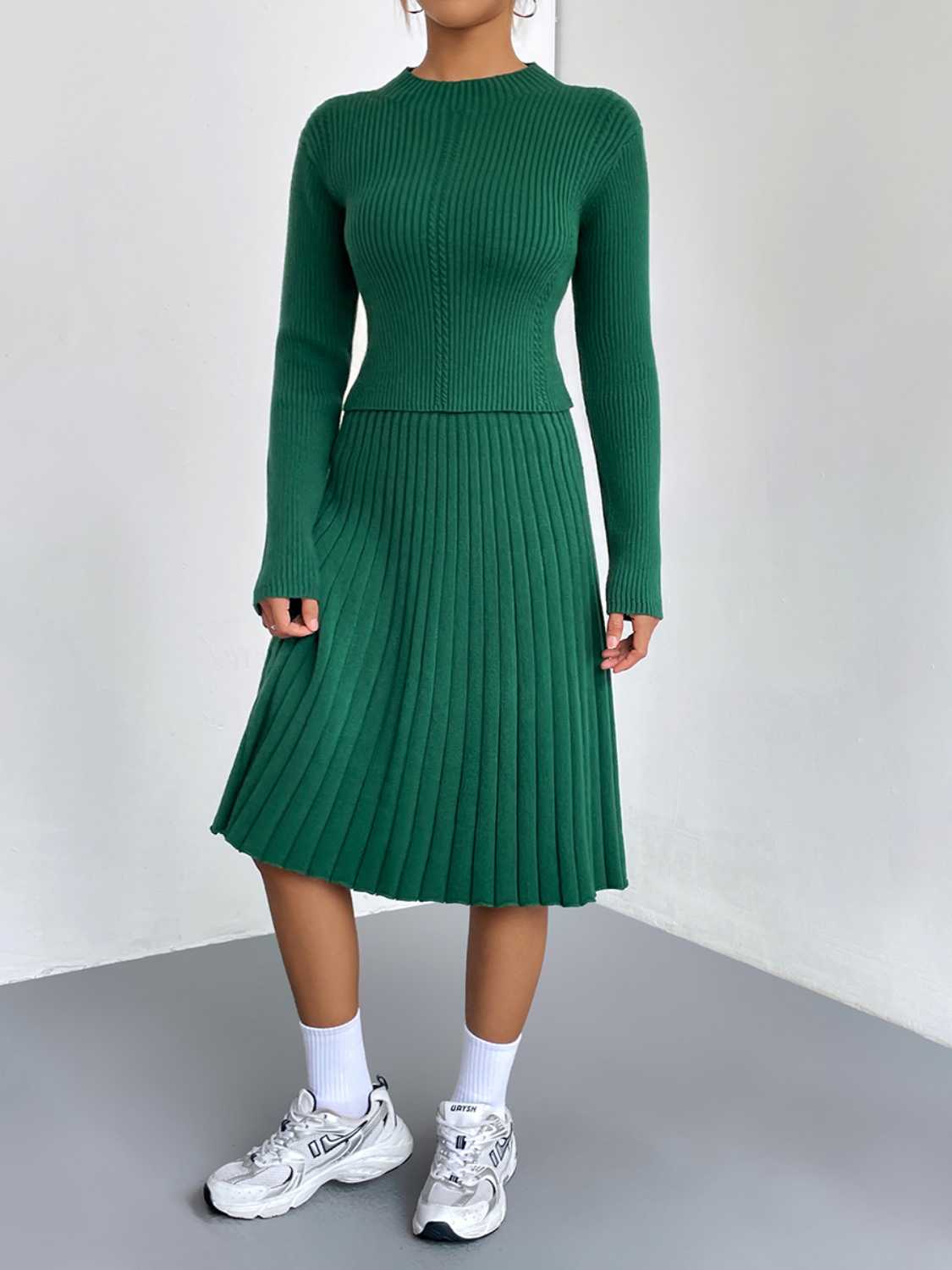 Rib - Knit Sweater and Skirt Set - MAD RUFFI