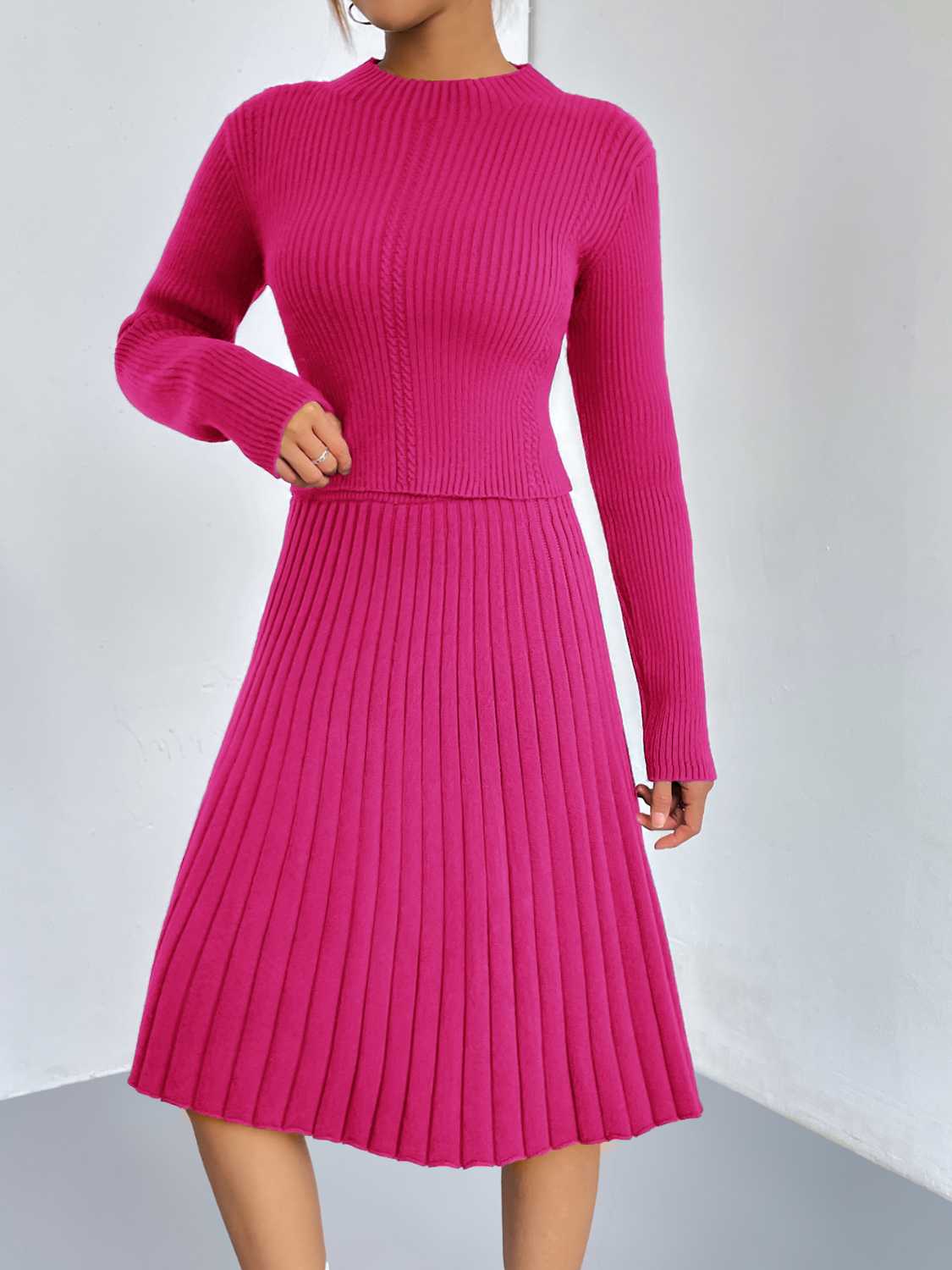 Rib - Knit Sweater and Skirt Set - MAD RUFFI