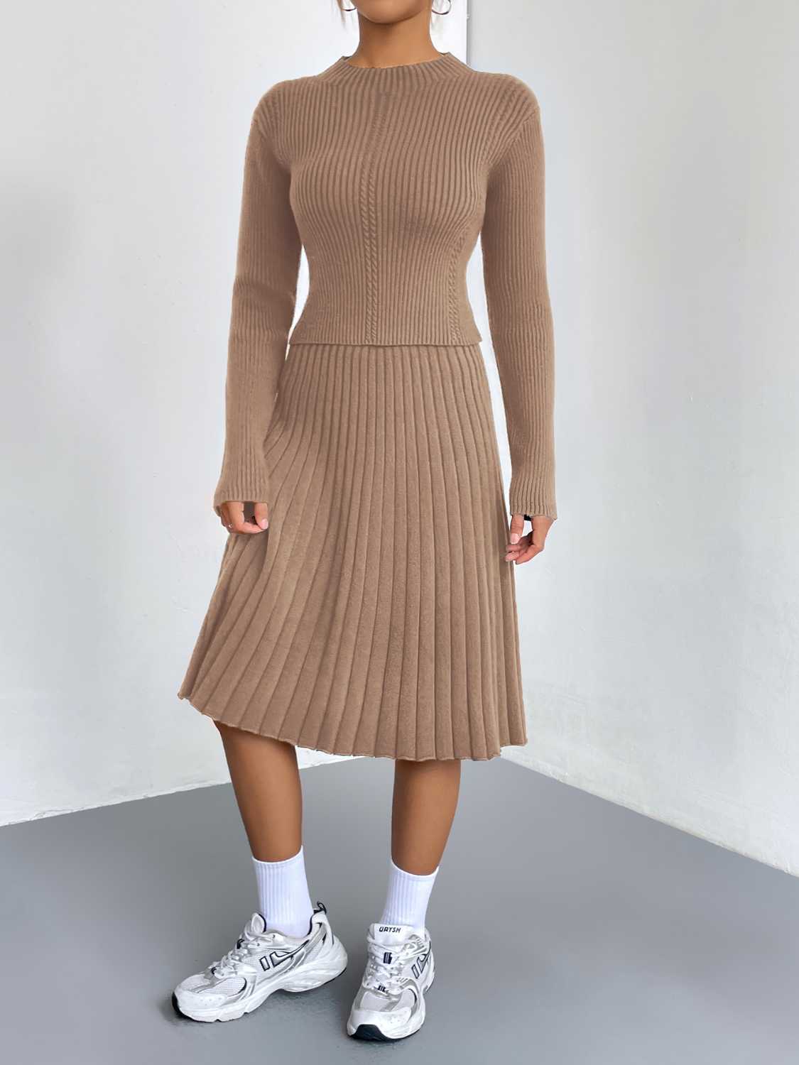Rib - Knit Sweater and Skirt Set - MAD RUFFI
